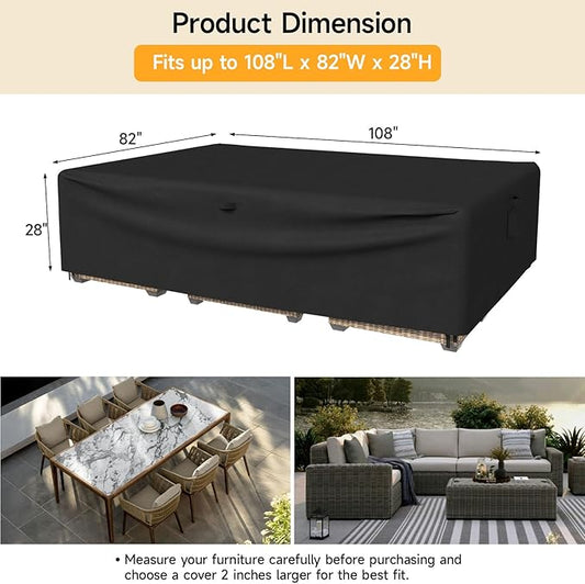 ONBRILL Patio Furniture Set Covers, 108 ×82 ×28 inch Outdoor Furniture Set Covers Waterproof, 600D Heavy Duty Oxford Patio Table Cover with Windproof Buckles for Patio Table and Chair Set, Black