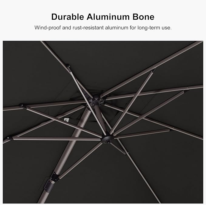 PURPLE LEAF 8' X 10' Left-right Tilting Patio Umbrella with Base Outdoor Swivel Cantilever Offset Aluminum Umbrella with Champagne Frame and 360-degree Rotation for Garden Deck Pool, Grey