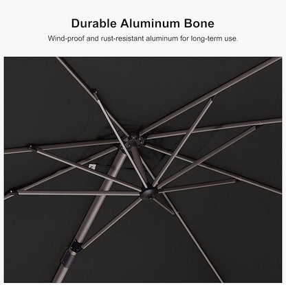 PURPLE LEAF 8' X 10' Left-right Tilting Patio Umbrella with Base Outdoor Swivel Cantilever Offset Aluminum Umbrella with Champagne Frame and 360-degree Rotation for Garden Deck Pool, Grey