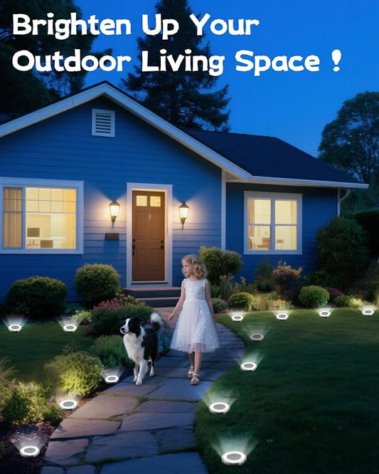 SenLuKit Mini Solar Ground Lights 16 Pack Outdoor IP65 Waterproof Solar Flat Garden Light Solor Powered Disc Pathway Lights for Outside Walkway Yard Landscape Patio Lawn Driveway-Cool White