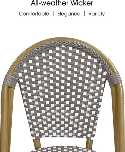 PURPLE LEAF Outdoor Dining Chair Set of 4 Aluminum Rattan Chairs for Outdoor Garden Backyard Bamboo Print Finish Patio Chairs Grey French Bistro Chairs