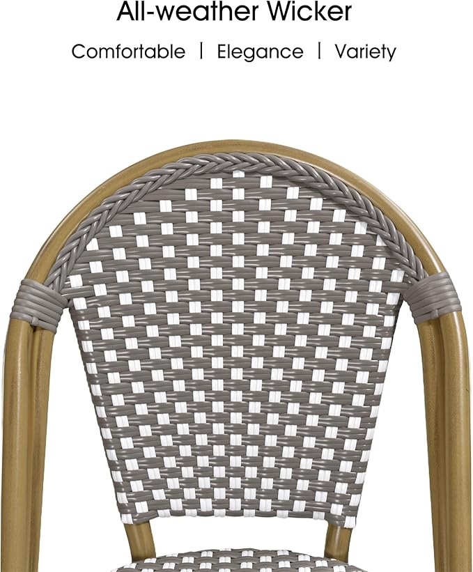 PURPLE LEAF Bistro Chair (Set of 2) French Hand-Woven Wicker Chairs for Outdoor Patio Porch Garden Indoor, Bamboo Print Finish, Grey, Dining Chairs
