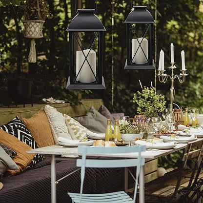 2 Pack Outdoor Solar Lantern 12" Battery Hanging Lanterns Waterproof Vintage Classics Flickering Flameless Candle Lanterns for Patio, Table, Party, Garden, Table, Kitchen
