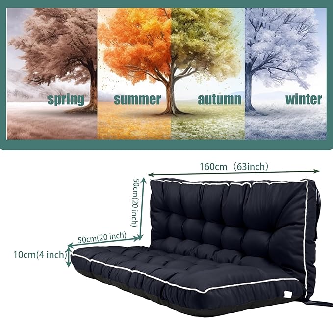 Replacement Cushions for Swing, Swing Cushions 3 Seater Replacement, Waterproof Thicken Washable Pad Cushion for Outdoor Indoor Furniture Swing Patio (Black, 40x63 inch)