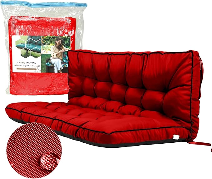 Replacement Cushions for Swing, Swing Cushions 3 Seater Replacement, Waterproof Thicken Washable Pad Cushion for Outdoor Indoor Furniture Swing Patio (red, 40x63 inch)