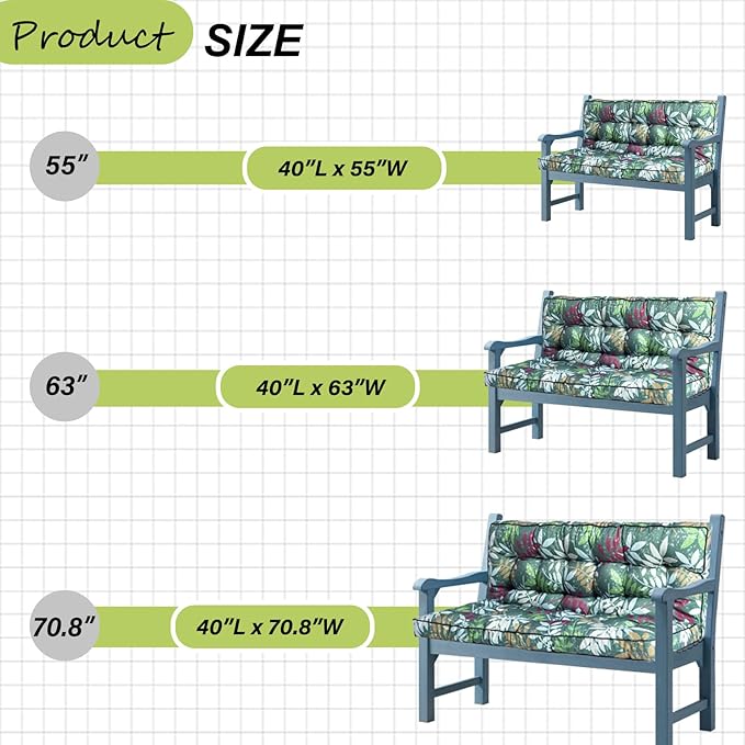 Swing Replacement Cushions with Backrest, 2 or 3 Seater Waterproof Non-Slip Overstuffed Swing Pad, Indoor/Outdoor Bench Cushion for Porch Chair Swing Garden Furniture (Flower color, 40 * 63 in)