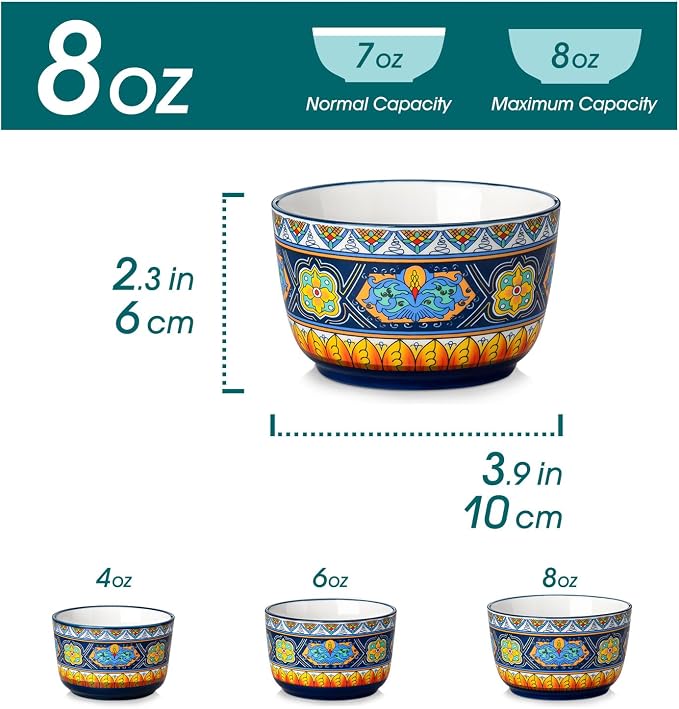 vancasso Ramekins 8 oz Oven Safe, Bohemian Style Creme Brulee Ramekin Set of 6, Porcelain Souffle Dishes Pudding Custard Cups for Baking Ramiken Bowls for Ice Cream