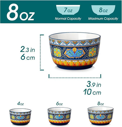 vancasso Ramekins 8 oz Oven Safe, Bohemian Style Creme Brulee Ramekin Set of 6, Porcelain Souffle Dishes Pudding Custard Cups for Baking Ramiken Bowls for Ice Cream