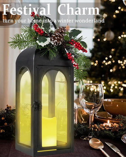 Bdor Lantern Decorative Candle Lantern 16 Inch Remote Vintage Set of 2 Decorations with Timer LED Metal Hanging Lantern for Home Outdoor Porch Decor Christmas Centerpieces Tables