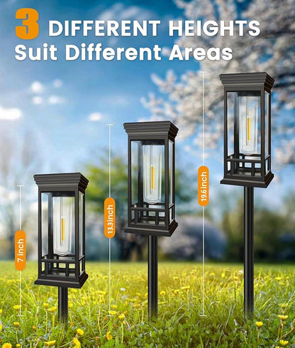 2 Pack Solar Pathway Lights Outdoor, Taller Bright Solar Path Lights Waterproof, Auto On/Off Solar Powered Garden Lights for Outside Landscape Path Yard Walkway Lawn Driveway Patio Lighting Decor