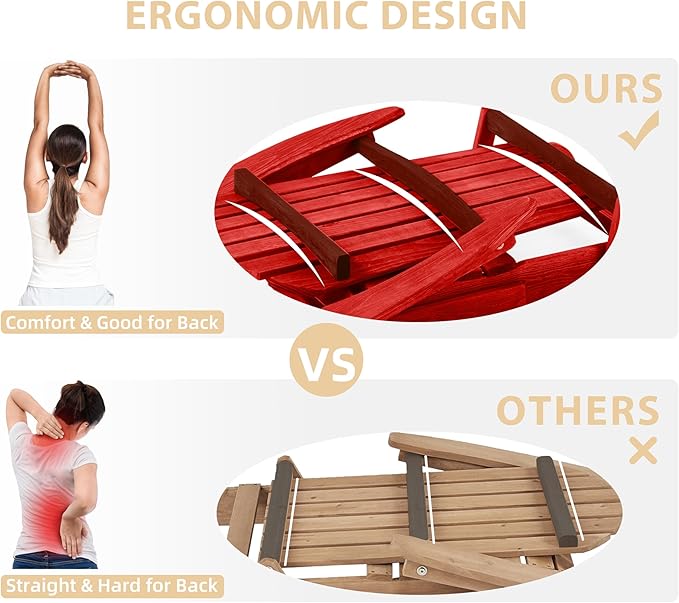 Outdoor Wooden Folding Adirondack Chair with Pre-Assembled BackRest & SeatBoard, Accent Furniture for Patio Backyard Garden Porch Deck Pool Firepit