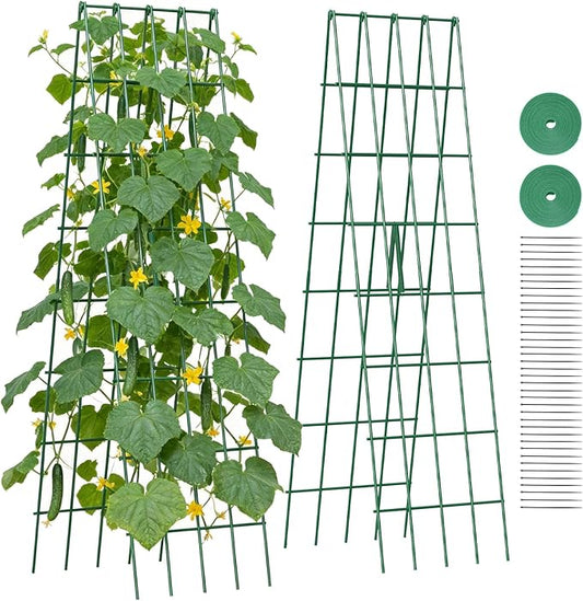 Suteck A-Frame Cucumber Trellis 59.4" 2 Pack - Metal Garden Trellis for Cucumbers, Peas, Beans & Climbing Plants, Foldable Outdoor & Indoor Vegetable Support for Raised Beds, Patios & Backyard