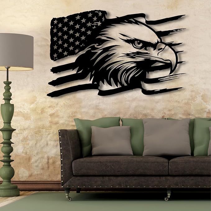lunwall American Eagle Metal Wall Art,American Flag Wall Decor,US Large Metal Eagle Wall Sign,Fourth of July Independence Day Flag,Metal Flag Hanging,Patriotic Gift (19x12inches / 47x29cm, Style 2)