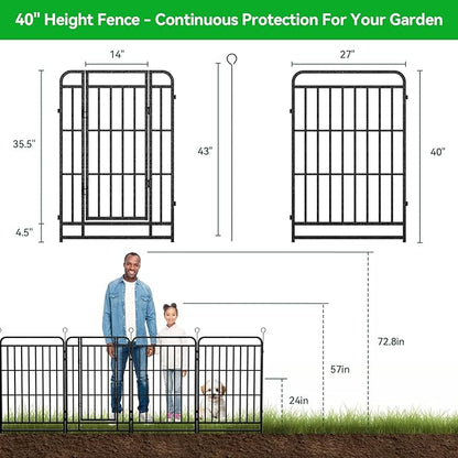 12 Panels No Dig Garden Fence 32 ft(L) X 40 in(H) Animal Barrier for Yard, Patio, Garden Borders, Outdoor Decorative Fencing with Thick Pipe Metal Panels