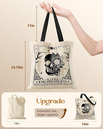 Miss Adola Canvas Tote Bag for Women – Aesthetic Canvas Bag with Zipper Cute Stylish Reusable Shoulder Totes for Shopping Work Daily Vacation, Skull Flower