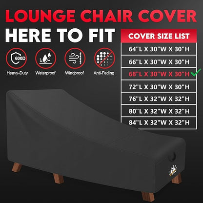 Zettum Outdoor Lounge Chair Cover - 600D Waterproof Patio Chaise Lounge Chair Cover, Fade-Resistant Outdoor Seating Covers, Lawn Bench Furniture 68 x 30 x 30 Inch