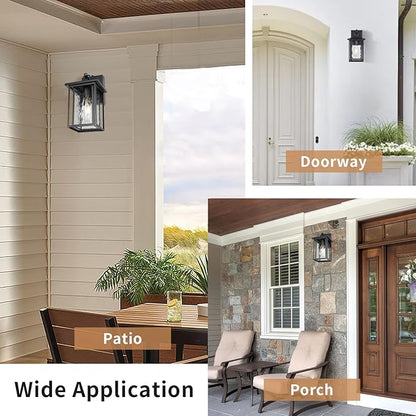 JYZ Dusk to Dawn Outdoor Wall Sconce, 15 Inch Exterior Wall Mount Lantern with Aluminum Frame, Weatherproof Black Porch Light Fixture for Front Door, Garage, Patio, Backyard, Garden JYOWL05-L