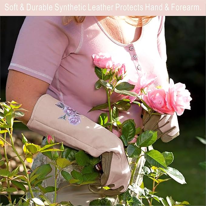 Long Gardening Gloves for Women, Durable Rose Pruning Gloves Thorn Resistant for Weeding Planting Digging (1 Pair)
