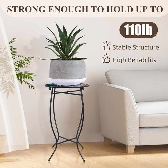 Round Side Table, 21 Inch Tall Side Table for Flower Pots Vase Home Decor, Weather Resistant Patio Table Plant Stand for Indoor Outdoor Use, Easy Assemble