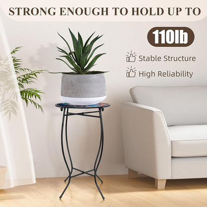 Round Side Table, 21 Inch Tall Side Table for Flower Pots Vase Home Decor, Weather Resistant Patio Table Plant Stand for Indoor Outdoor Use, Easy Assemble