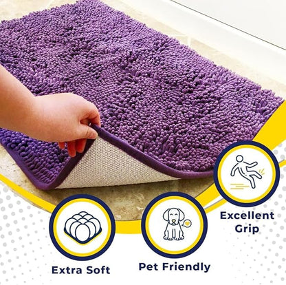 Muddy Mat® | Super Water Absorbent Door Mat Indoor, Microfiber Quick Dry Chenille Entryway Rug, Slip Resistant Front Door Mat, Indoor Mats for Entryway, Machine Washable Pet Rug, Purple 5ft x 7ft