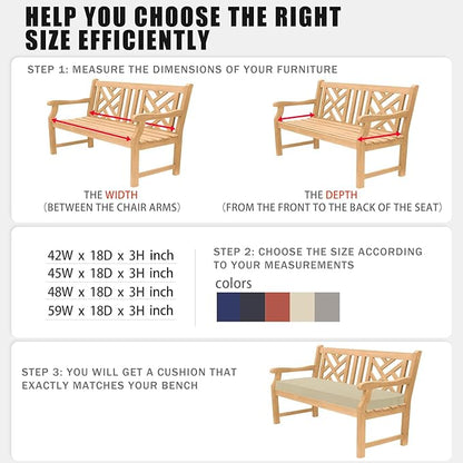 Favoyard Outdoor Bench Cushion 42 x 18 Inch Waterproof Patio Furniture Cushions 3-Year Color Fastness Garden Sofa Settee Couch Swing Pads with Handle and Attach Ties, Beige
