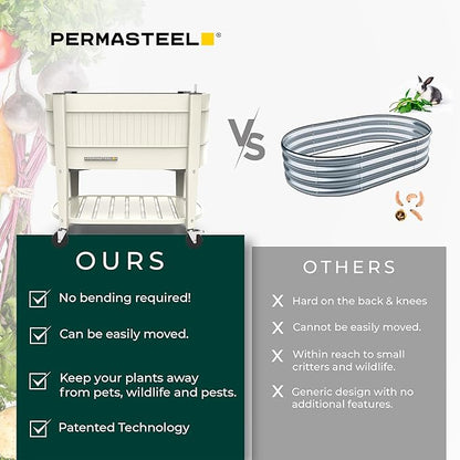 Permasteel Raised Garden Bed with Legs, 40×20×37 in, Planter Box with EnGrow™ TrueSoil™ Technology for Vegetables, Flowers, Herbs, and Fruit, Outdoor Indoor, Storage Shelf, Ivory