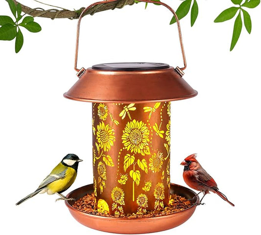 Bird Feeders for Outdoors Hanging Metal Sunflower Solar Bird Feeder Waterproof Solar Lantern Decor Garden Gifts for Women Mom Friends Birds Lovers Decoration for Yard,Patio,Lawn,Christmas