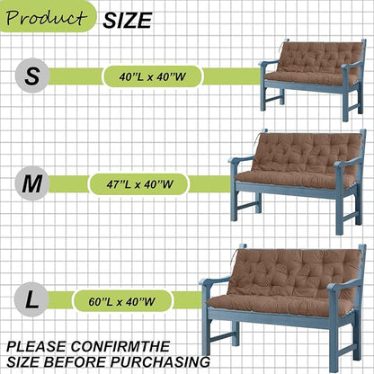 Swing Replacement Cushions with Backrest, 2 or 3 Seater Waterproof Non-Slip Overstuffed Swing Pad, Indoor/Outdoor Bench Cushion for Porch Chair Swings Garden Furniture (Brown, 40 * 60 in)