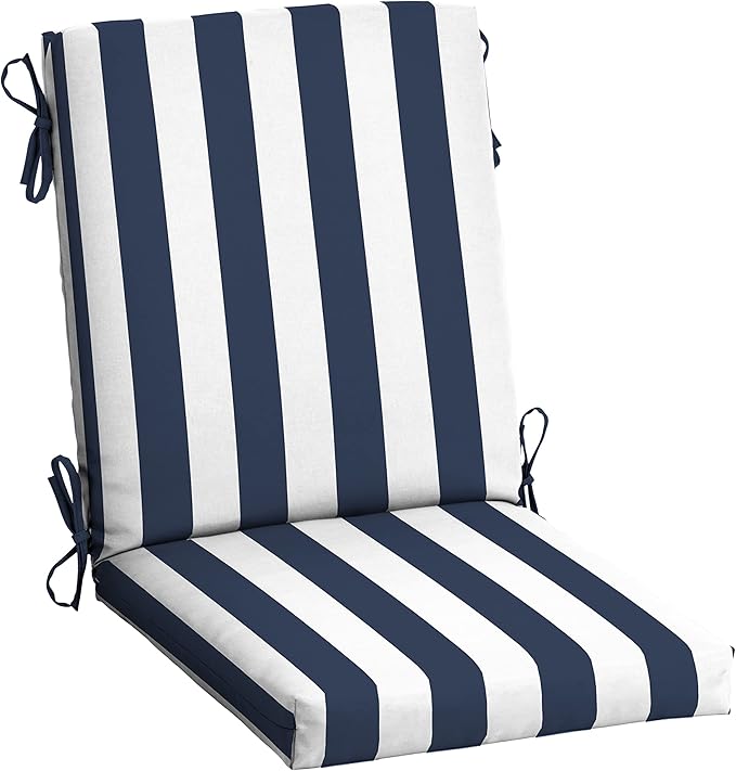 Arden Outdoor Patio Dining Chair Cushion, 20x44, Rain-Proof Seat Pad, Fade-Resistant Outdoor Cushion Sapphire Blue Cabana Stripe