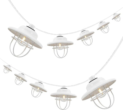 JONATHAN Y JYL8703B 10-Light Indoor/Outdoor 10 ft. Rustic Farmhouse Incandescent G40 Metal Cage Shade String Lights Contemporary, Transitional, Modern, Patio, Porch, Backyard, White