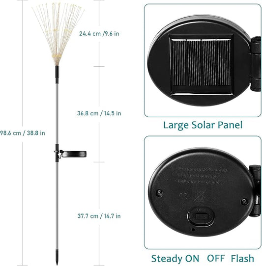 JJGoo Solar Firework Lights, 2 Pack 135 LEDs 2 Lighting Modes Solar Lights Outdoor Waterproof for Garden Patio Walkway Pathway Party Wedding Christmas Decorative - White