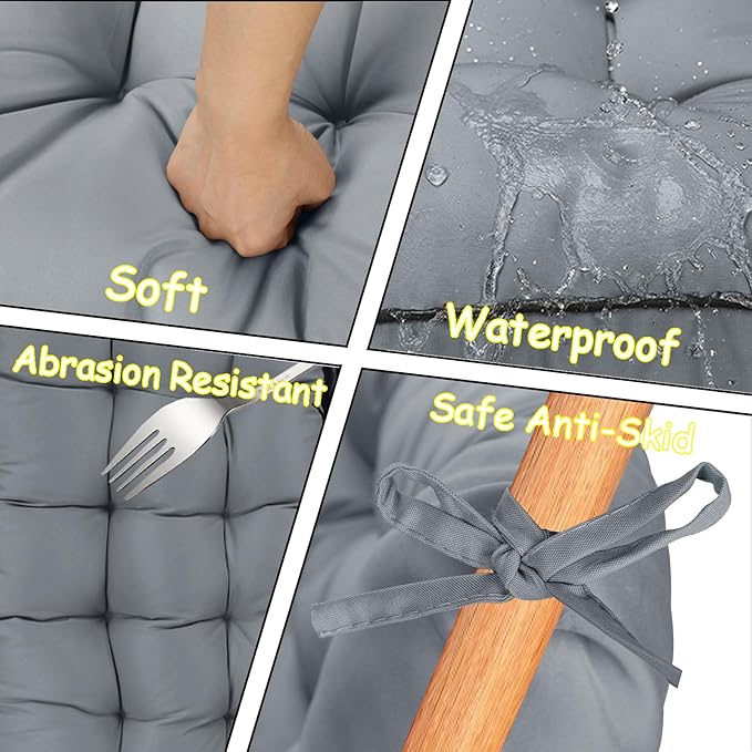 Porch Swing Cushion Three Seat, Waterproof Swing Cushions Replacement with Backrest, Outdoor Garden Furniture Patio 4" Thickened Cushions with Ties (Light Gray, 40 x 71in)