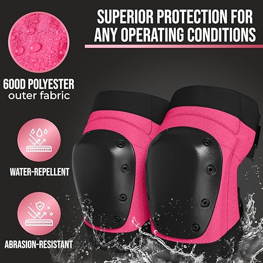 PRO Constructor Style Knee Pads for Women with 3 Levels of Protection, Pink, 1 Pair - Flat Stand Plastic Cap & Multi Adjustable Fasteners, Made in USA