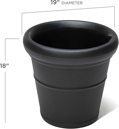 Step2 Claremont Tall Round Planter, Large Planters for Outdoor Plants, Gardening and Flower Pot for Patio or Porch, Efficient Drainage, Durable Plastic, Onyx Black, 2-Pack