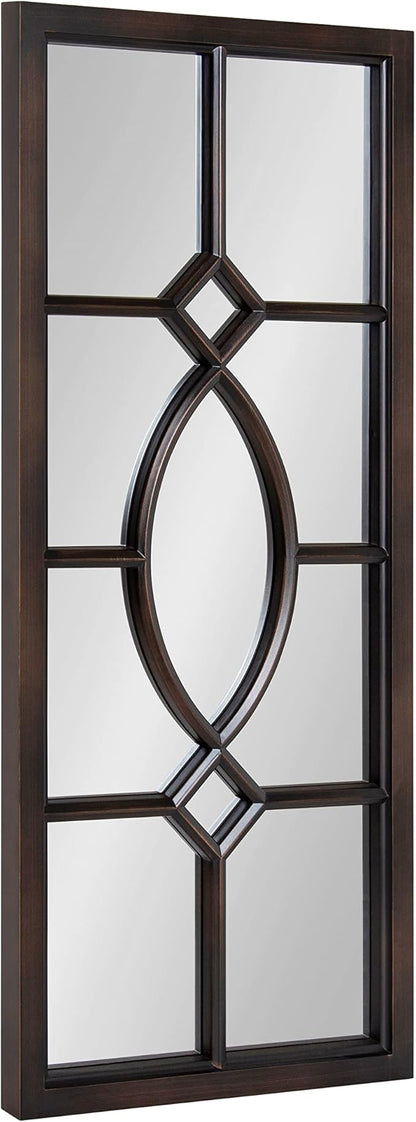 Kate and Laurel Cassat Window Wall Accent Mirror, 13" x 30", Dark Bronze, Rustic Windowpane Inspired Wall Decor