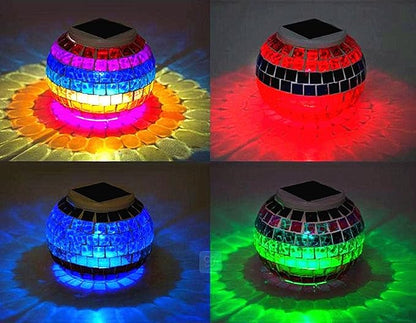 Solar Glass Mosaic LED Lights Colorful Changing Ball Lights Waterproof Solar Table Lamp for Patio Yard Party Wedding Decoration (Rainbow)