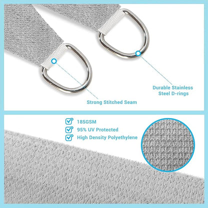 AsterOutdoor Sun Shade Sail Rectangle 10' x 13' UV Block Canopy for Patio Backyard Lawn Garden Outdoor Activities, Gray