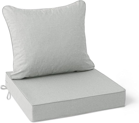 Summsun Patio Cushions for Outdoor Furniture, Faux Linen Water Resistant Backrest and Deep Seat Cushion Set with Non-Slip Bottom, Ties, Removable Cover, 22 x 22 Inch, Light Grey