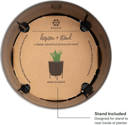 Bloem Hopson Decorative Resin Cachepot with Metal Stand, 6" Indoor and Outdoor Planter with Black Metal Stand, Charcoal