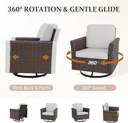 Canyon Ridge 3 Piece Outdoor Patio Bistro Set with Swivel Rocking Chairs and Side Table, Outdoor Furniture Set, Brown/Beige