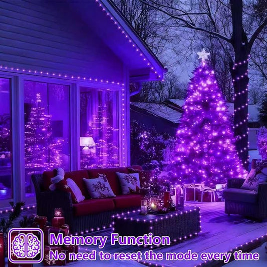 YEGUO 4 Pack Purple Solar Fairy Lights, Each 33ft 100 LED Christmas Lights Outdoor Waterproof, 8 Modes Sliver Wire Solar String Lights