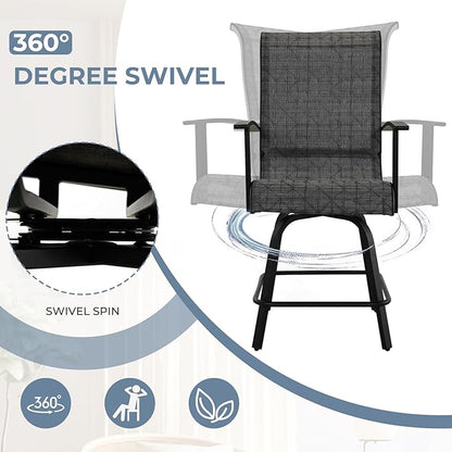 Grand patio Counter Height Outdoor Swivel Bar Stools Set of 2, Patio Bar Chairs with Arms Backs for Porch Balcony, Poolside, Deck (Black&Grey Plaid, 2PC)
