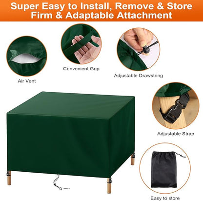 Patio Furniture Cover Rectangle 68"(L) x 36"(W) x 40"(H), Custom Heavy Duty 420D Waterproof Outdoor Cover with Drawstring & Buckles for Table Chair Garden, Green