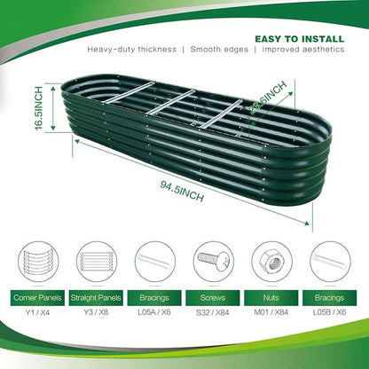 Gardmax Galvanized Raised Garden Bed, Lightweight Planter Boxes Outdoor with Easy Assembly, Large Garden Bed for Vegetables, Fruits, Flower Dark Green 8x2x1.5 FT