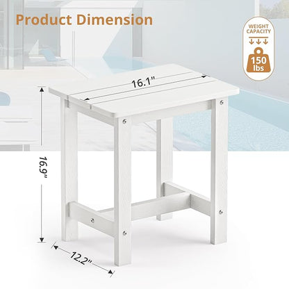 LUE BONA Outdoor Side Table Set of 2, HDPS Small Outdoor Table, Adirondack Side Table, Outside End Table for Patio, Porch, Deck, Pool, Weather Resistant/Easy Maintenance/Indoor or Outside Use, White