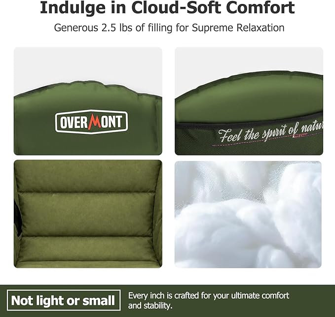 Overmont Gentle Heated Oversized Camping Chair for Adults - 3 Levels Seat & Back Separately Control - 500lbs Support Heavy Duty Padded Folding Chair Outdoor Garden Portable - Battery NOT Included