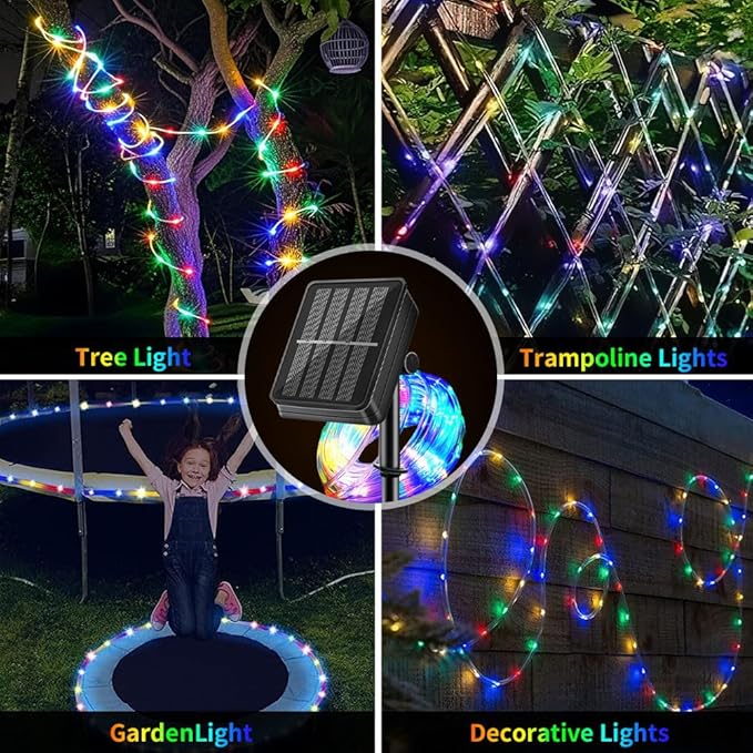 LairtPOW Solar Rope Lights 39FT IP65 Waterproof Outdoor Lights LED Copper Fairy String Tube Lights for Party Garden Yard Home Wedding Christmas Halloween Holiday Tree Decoration Lighting(Multi Color)