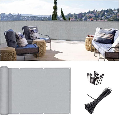 SUNLAX 3'x16' Grey Balcony Privacy Screen Fence Windscreen Cover Fabric Shade Netting Mesh Cloth with Grommets UV Protection for Patio, Backyard, Porch, Railing Shield 90% (We Make Custom Sizes)