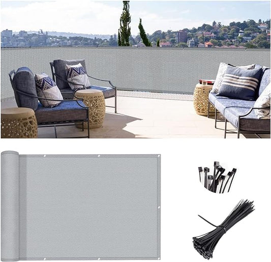 SUNLAX 3'x16' Grey Balcony Privacy Screen Fence Windscreen Cover Fabric Shade Netting Mesh Cloth with Grommets UV Protection for Patio, Backyard, Porch, Railing Shield 90% (We Make Custom Sizes)